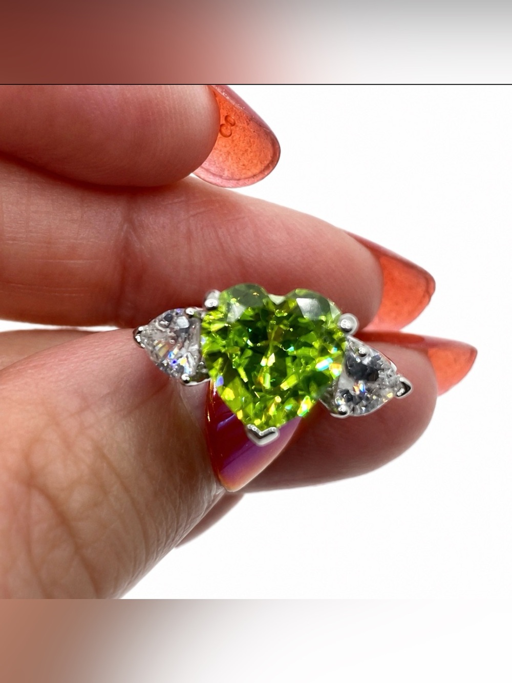 Danbury Mint Diamonisse Triple Heart Ring Peridot Birthstone Statement Ring - Picture 5 of 11